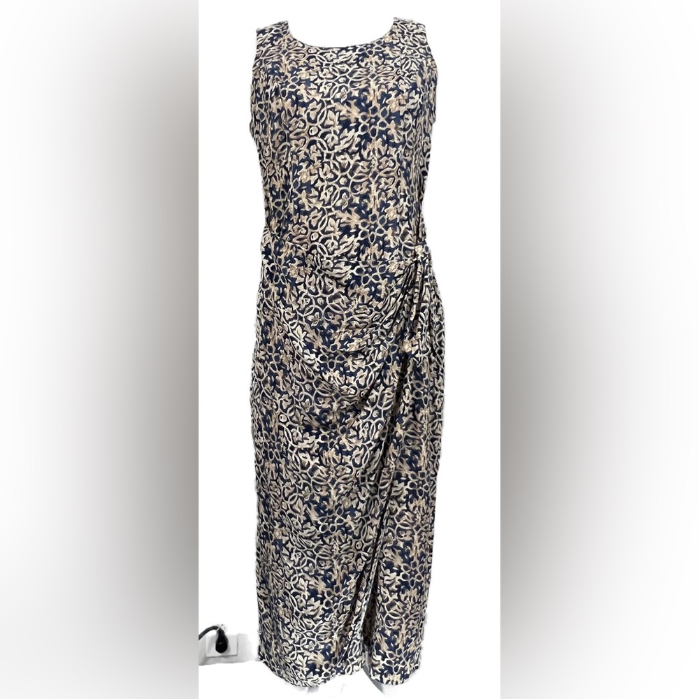 Vintage CDC Womens Ditsy Faux Wrap Tie Front Midi Dress Sleeveless Size 4